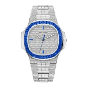 下载 (58) Patek Philippe Nautilus 5711/1A 40mm Demi Baugette Blue Full Moissanite HongKong – Customize Diamod